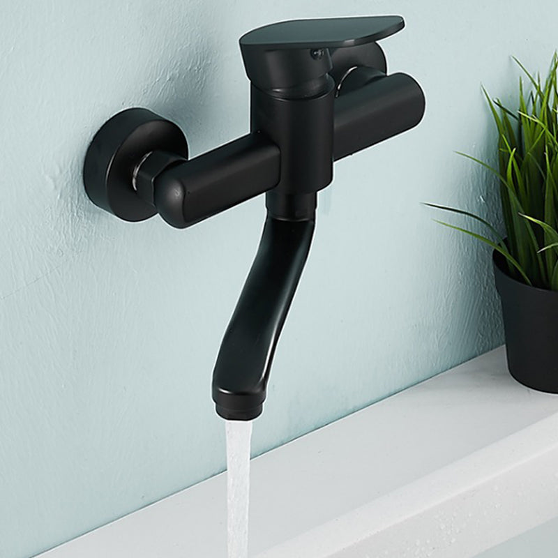 Avtoit | Low-Arc Bathtub Filler Black Lever Wall-Mounted Copper Bathtub Filler