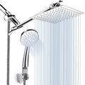 Avtoit | Standard Double Shower Set Round Metal Adjustable Spray Pattern Shower Head in Silver