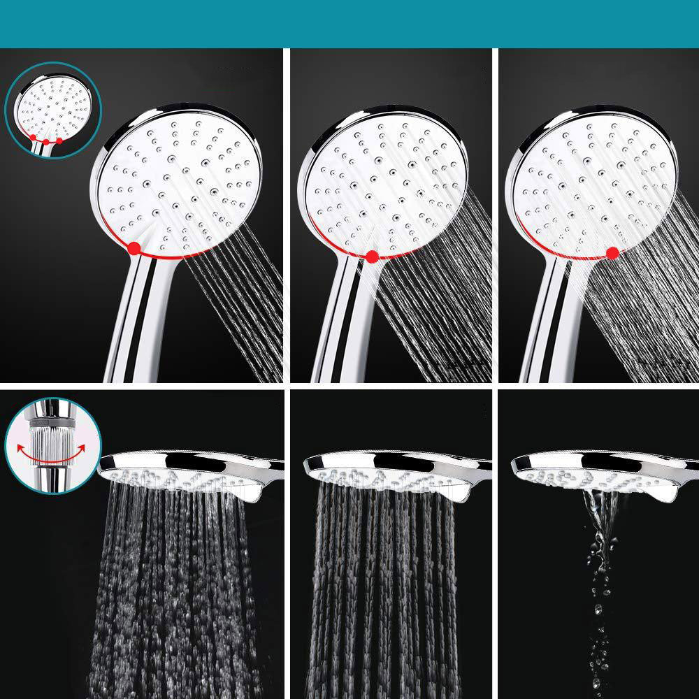 Avtoit | Standard Double Shower Set Round Metal Adjustable Spray Pattern Shower Head in Silver