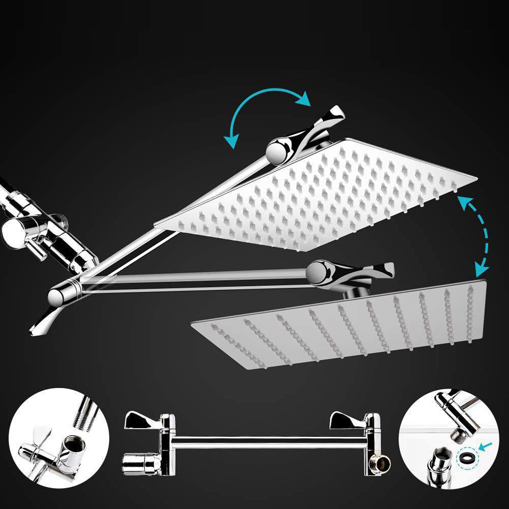 Avtoit | Standard Double Shower Set Round Metal Adjustable Spray Pattern Shower Head in Silver