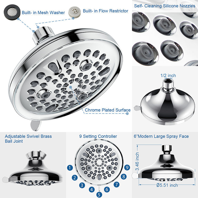 Avtoit | Contemporary Shower Combination Adjustable Shower Head Chrome Ceiling Mounted Round Shower Head