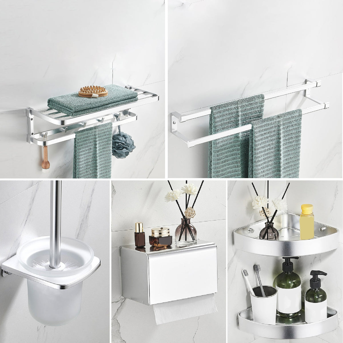 Avtoit | Contemporary Metal 6-piece Bathroom Accessory Set with Bathroom Shelf