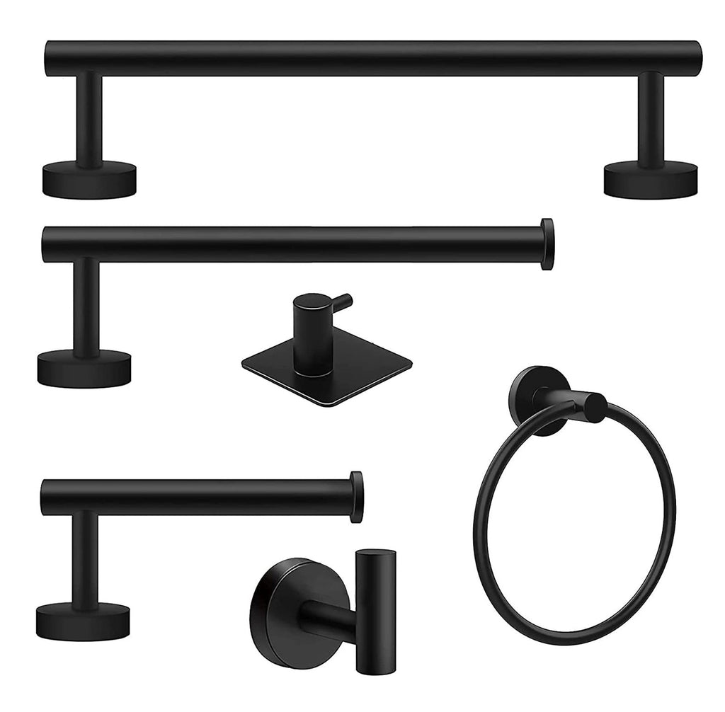 Avtoit | Matt Black Bathroom Accessory Set Stainless Steel Towel Bar/Paper Holder/Bath Towel Hook