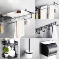 Avtoit | 6-piece modern bathroom hardware set in matte black with bathroom shelf/towel holder & bathrobe hooks