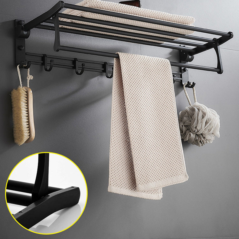 Avtoit | 6-piece modern bathroom hardware set in matte black with bathroom shelf/towel holder & bathrobe hooks
