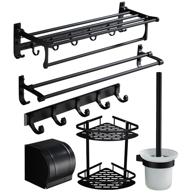 Avtoit | 6-piece modern bathroom hardware set in matte black with bathroom shelf/towel holder & bathrobe hooks