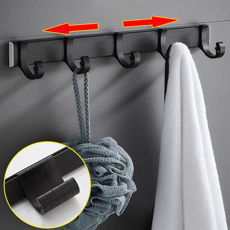 Avtoit | 6-piece modern bathroom hardware set in matte black with bathroom shelf/towel holder & bathrobe hooks