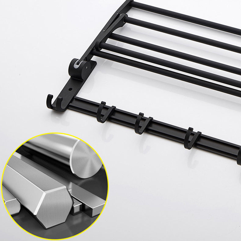 Avtoit | 6-piece modern bathroom hardware set in matte black with bathroom shelf/towel holder & bathrobe hooks