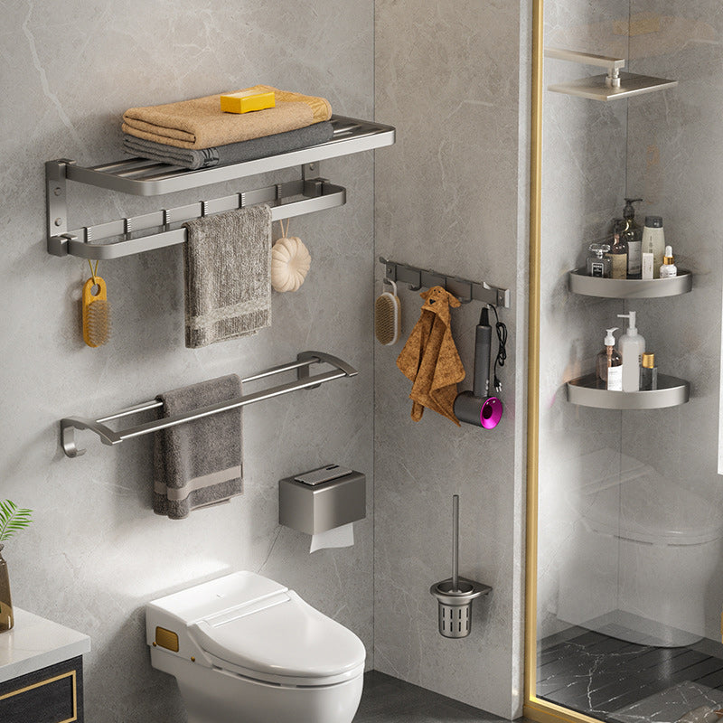 Avtoit | Modern Gray Bathroom Accessories Set Aluminum Stainless Steel Bathroom Shelf/Towel Hooks/Towel Bar