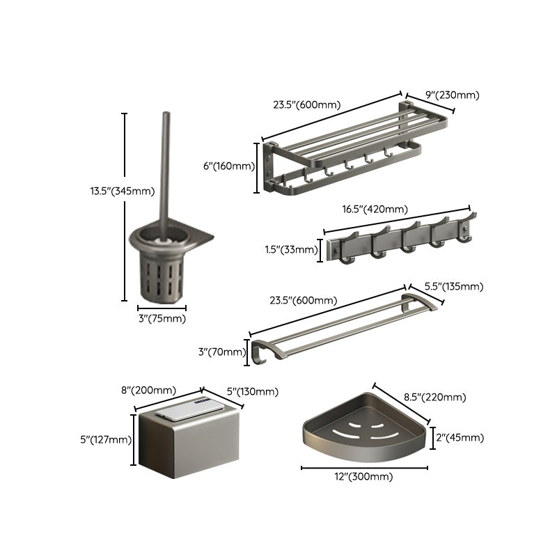 Avtoit | Modern Gray Bathroom Accessories Set Aluminum Stainless Steel Bathroom Shelf/Towel Hooks/Towel Bar