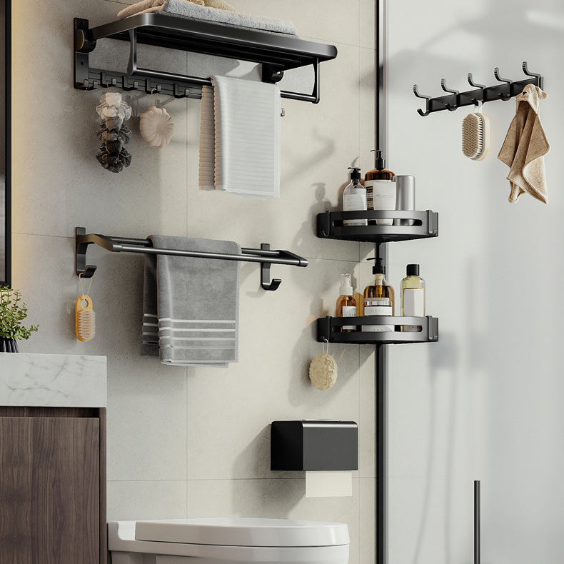 Avtoit | Contemporary Bathroom Accessory Set Matte Black Bathroom Set with Bathrobe Hooks/Towel Bar