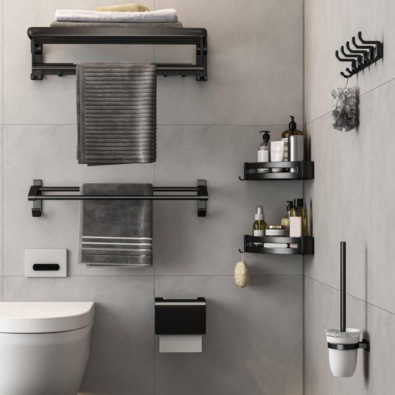 Avtoit | Contemporary Bathroom Accessory Set Matte Black Bathroom Set with Bathrobe Hooks/Towel Bar