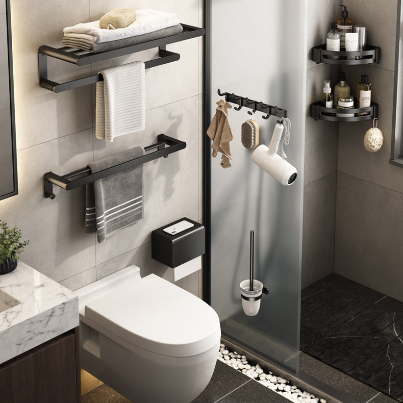 Avtoit | Contemporary Bathroom Accessory Set Matte Black Bathroom Set with Bathrobe Hooks/Towel Bar