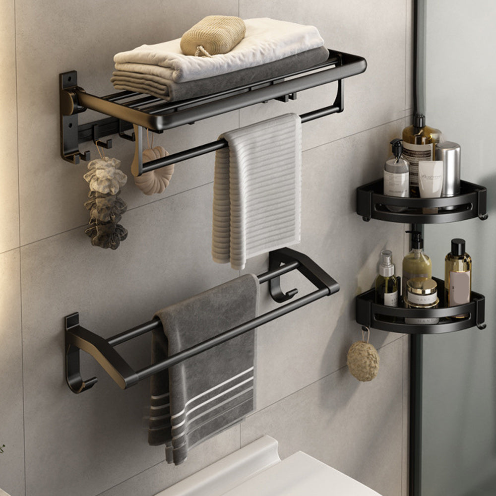 Avtoit | Contemporary Bathroom Accessory Set Matte Black Bathroom Set with Bathrobe Hooks/Towel Bar