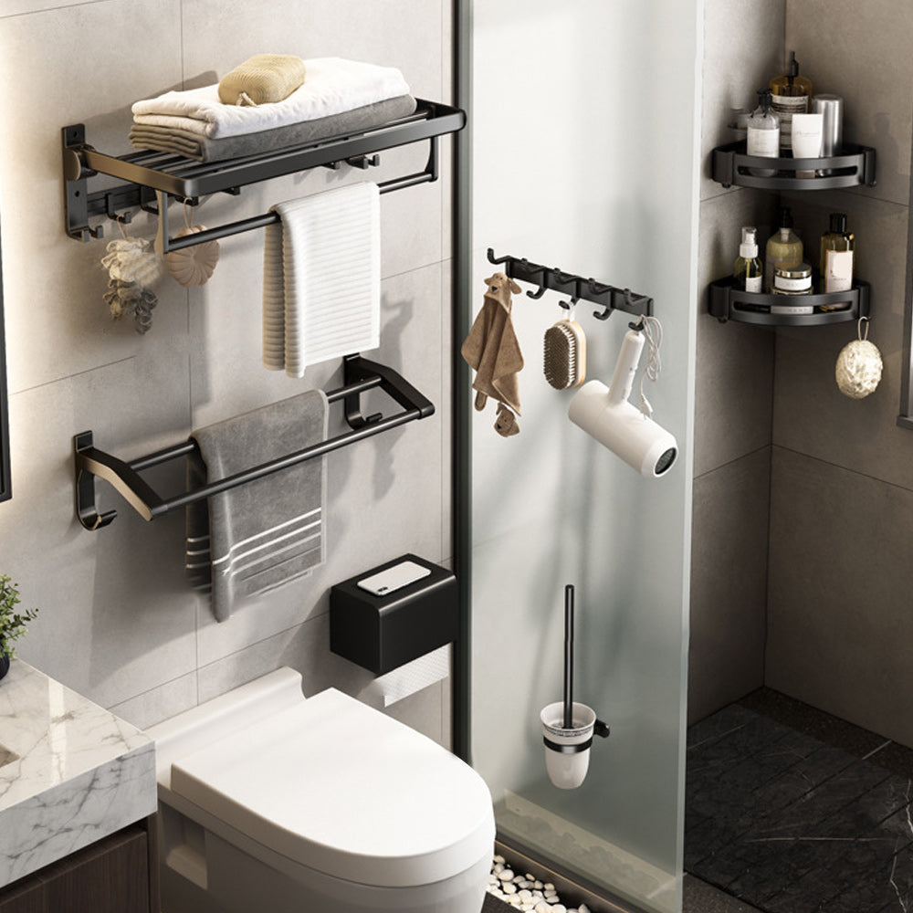 Avtoit | Contemporary Bathroom Accessory Set Matte Black Bathroom Set with Bathrobe Hooks/Towel Bar