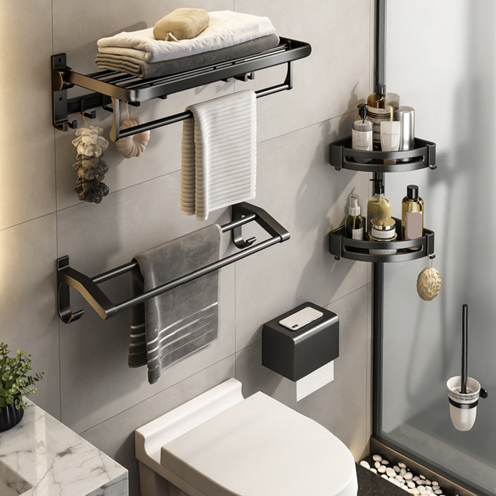 Avtoit | Contemporary Bathroom Accessory Set Matte Black Bathroom Set with Bathrobe Hooks/Towel Bar