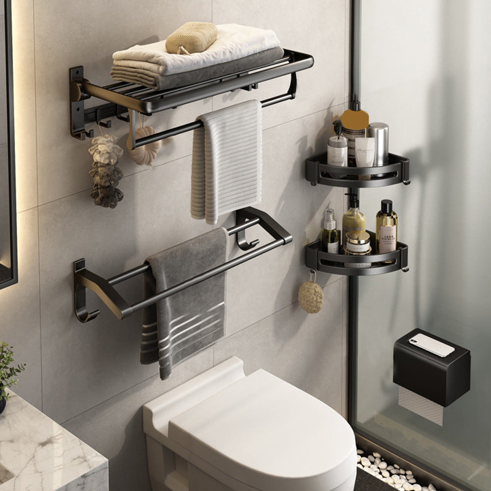 Avtoit | Contemporary Bathroom Accessory Set Matte Black Bathroom Set with Bathrobe Hooks/Towel Bar
