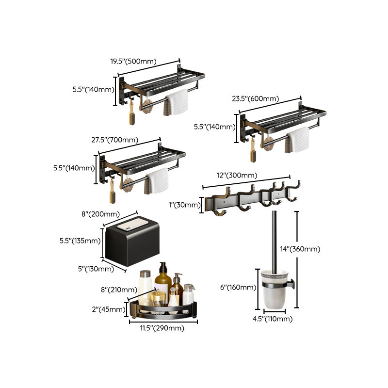 Avtoit | Contemporary Bathroom Accessory Set Matte Black Bathroom Set with Bathrobe Hooks/Towel Bar