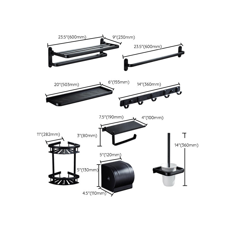 Avtoit | Contemporary 8-piece Bathroom Accessory Set Matte Black Bathroom Shelf/Paper Holder/Towel Hook