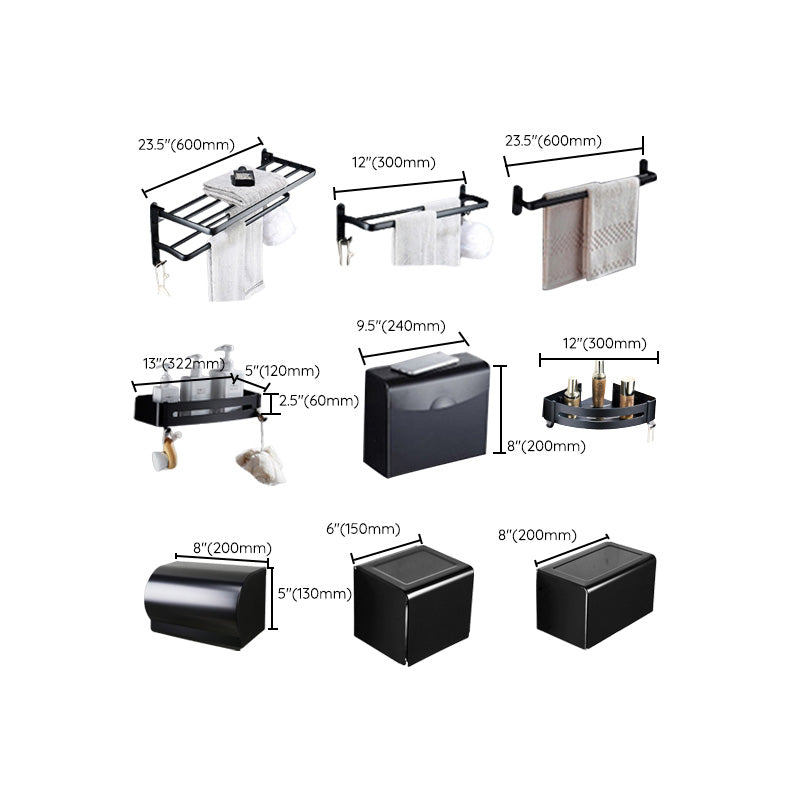 Avtoit | Contemporary 8-piece Bathroom Accessory Set Matte Black Bathroom Shelf/Paper Holder/Towel Hook