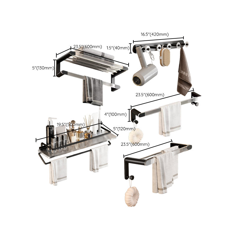 Avtoit | Mattes Black Bathroom Hardware Set Metal & Acrylic Bathroom Shelf/Towel Holder/Bathrobe Hook