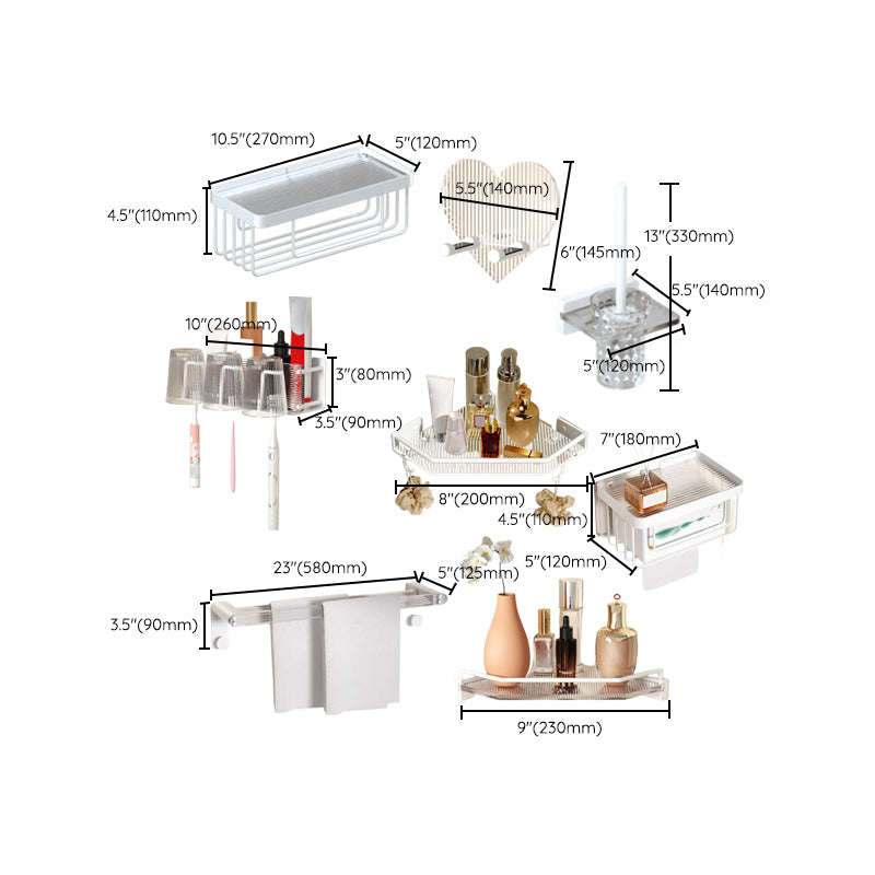 Avtoit | White & clear acrylic bathroom accessory set with towel holder/paper holder/robe hooks
