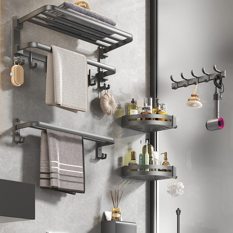 Avtoit | Modern gray bathroom hardware set with bath shelf/towel holder/robe hook/toilet paper holder