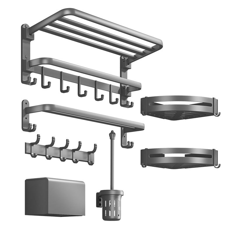 Avtoit | Modern gray bathroom hardware set with bath shelf/towel holder/robe hook/toilet paper holder