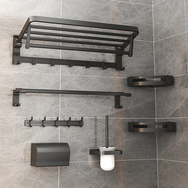 Avtoit | Modern Matte Black Bathroom Accessory Set with Bath Shelf/Towel Hooks/Towel Bar