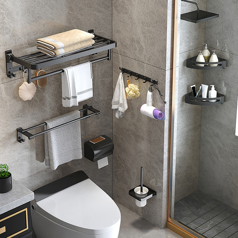 Avtoit | Modern Matte Black Bathroom Accessory Set with Bath Shelf/Towel Hooks/Towel Bar