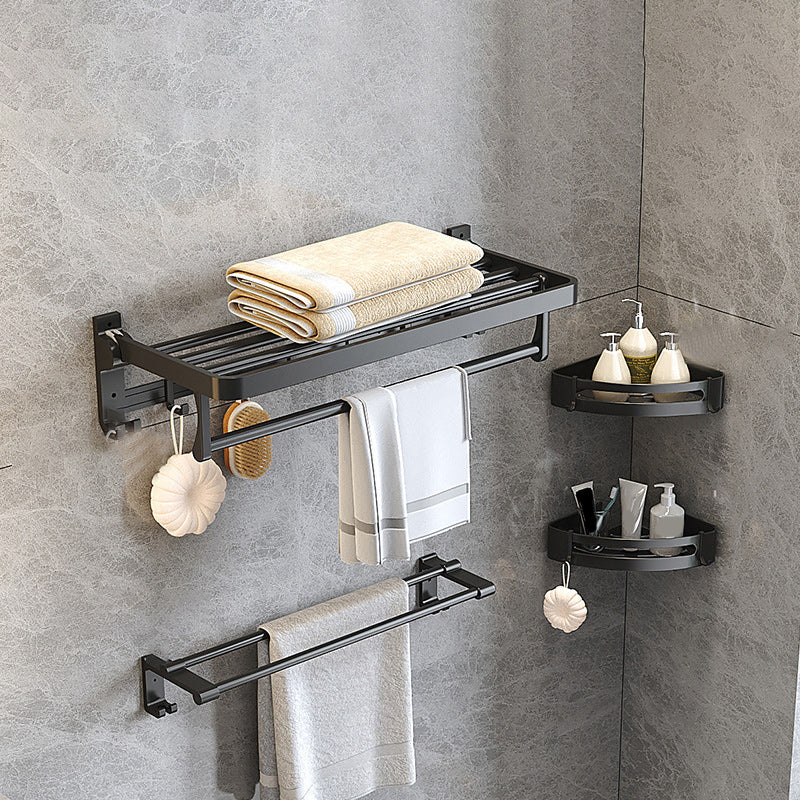 Avtoit | Modern Matte Black Bathroom Accessory Set with Bath Shelf/Towel Hooks/Towel Bar