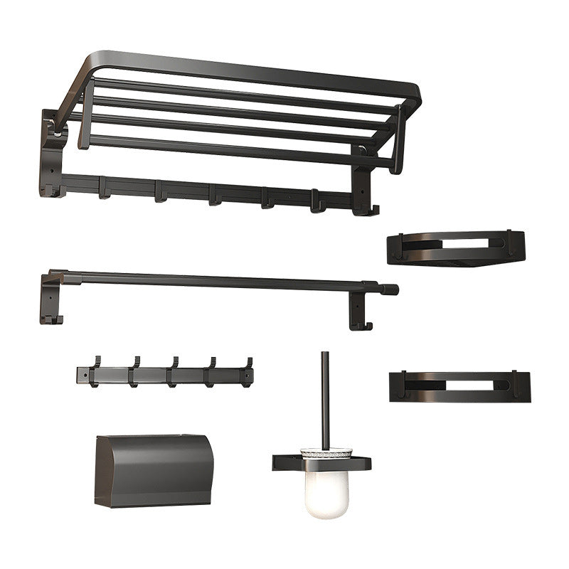 Avtoit | Modern Matte Black Bathroom Accessory Set with Bath Shelf/Towel Hooks/Towel Bar
