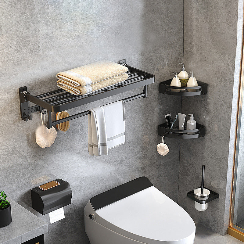 Avtoit | Modern Matte Black Bathroom Accessory Set with Bath Shelf/Towel Hooks/Towel Bar