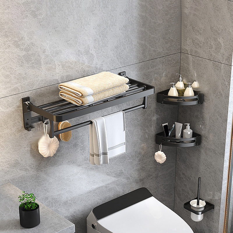 Avtoit | Modern Matte Black Bathroom Accessory Set with Bath Shelf/Towel Hooks/Towel Bar