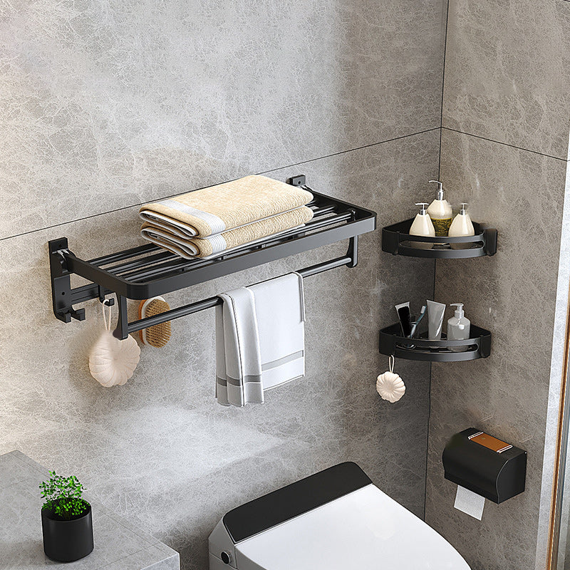 Avtoit | Modern Matte Black Bathroom Accessory Set with Bath Shelf/Towel Hooks/Towel Bar