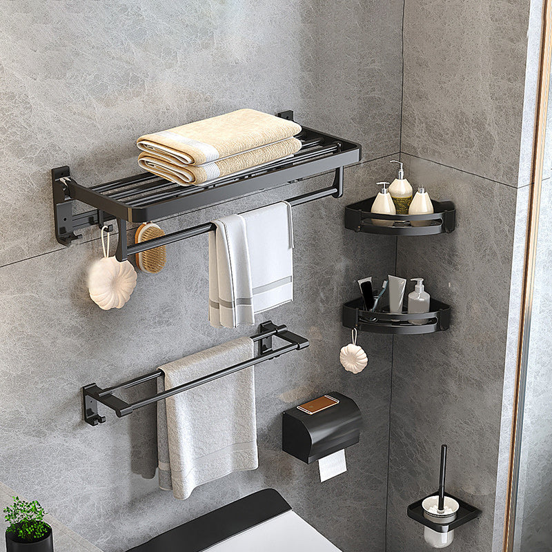 Avtoit | Modern Matte Black Bathroom Accessory Set with Bath Shelf/Towel Hooks/Towel Bar