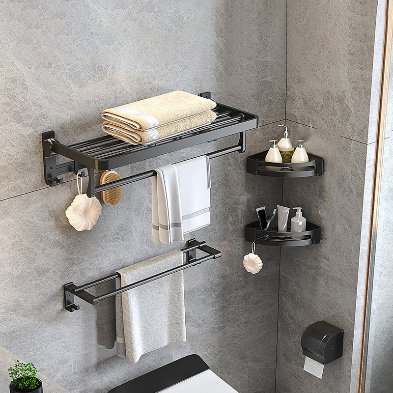 Avtoit | Modern Matte Black Bathroom Accessory Set with Bath Shelf/Towel Hooks/Towel Bar