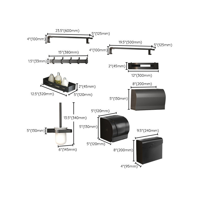 Avtoit | Modern Matte Black Bathroom Accessory Set with Bath Shelf/Towel Hooks/Towel Bar
