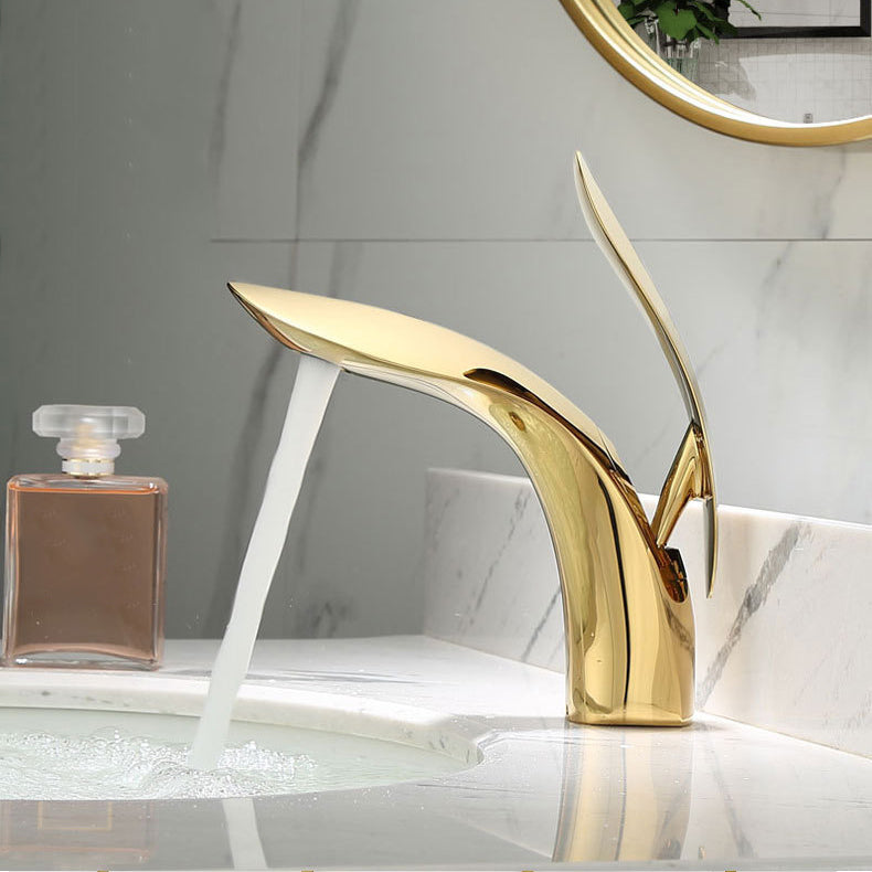 Avtoit | Brass 1-Hole Basin Faucet Lever Handle Sink Faucet Round Modern Faucet for Bathroom