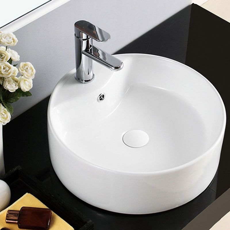 Avtoit | Contemporary Sink Porcelain Water Trough with Round Shape (Faucets Not Included)