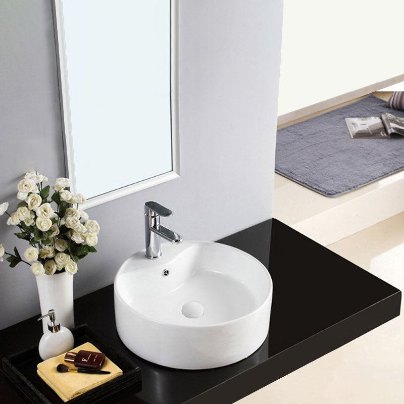 Avtoit | Contemporary Sink Porcelain Water Trough with Round Shape (Faucets Not Included)