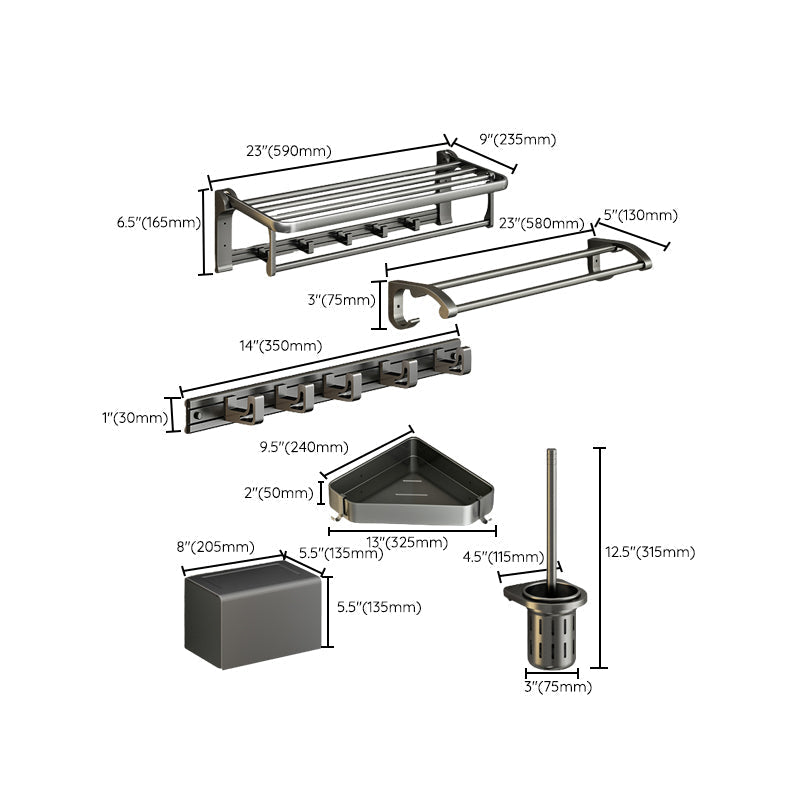 Avtoit | Modernism Aluminum Bathroom Accessories Set Gray Metal Bathroom Set with Towel Holder/Bath Shelf