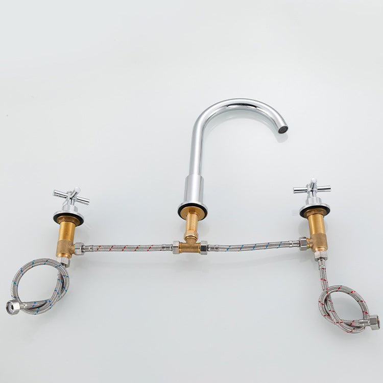 Avtoit | Goose Neck Bathroom Basin Faucet 2 Handles Hot and Cold Water Basin Faucet with Drain