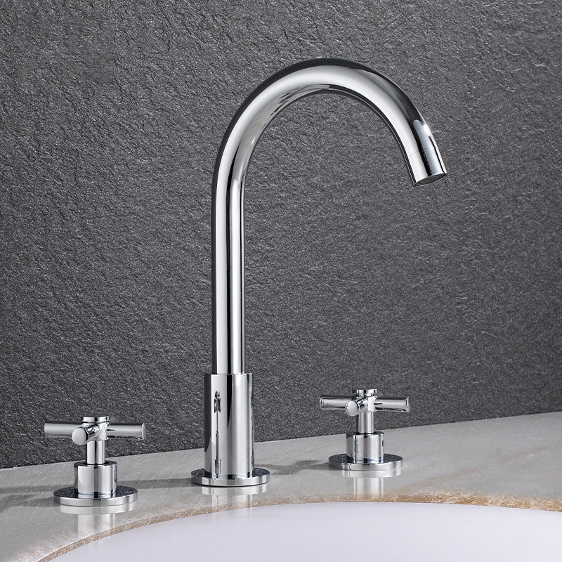 Avtoit | Goose Neck Bathroom Basin Faucet 2 Handles Hot and Cold Water Basin Faucet with Drain
