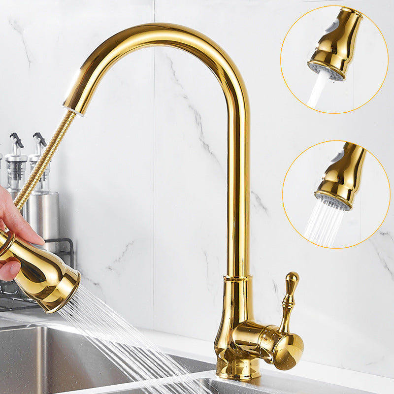 Avtoit | Brushed Gold Kitchen Faucet High Arc Swivel Spout with Pull-Down Spray Head