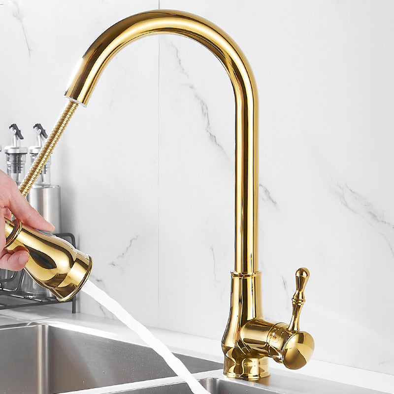 Avtoit | Brushed Gold Kitchen Faucet High Arc Swivel Spout with Pull-Down Spray Head