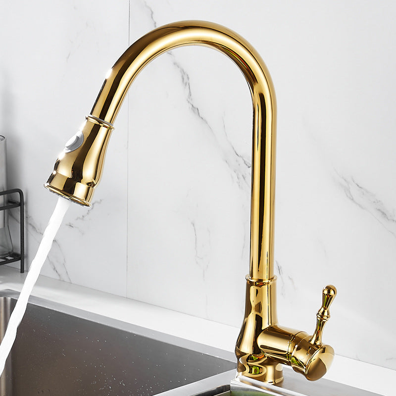 Avtoit | Brushed Gold Kitchen Faucet High Arc Swivel Spout with Pull-Down Spray Head