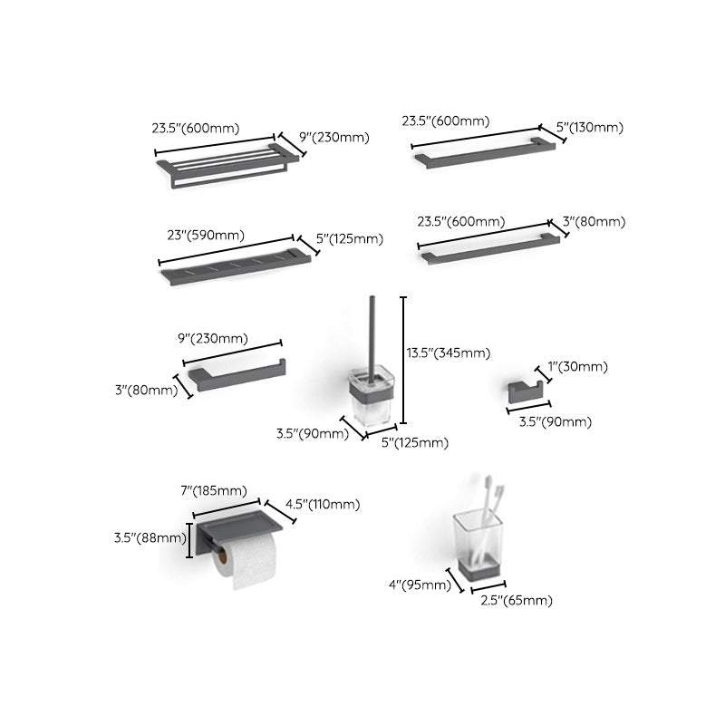 Avtoit | Gray contemporary bathroom accessory set Brushed gray bath shelf/toilet paper holder/towel bar