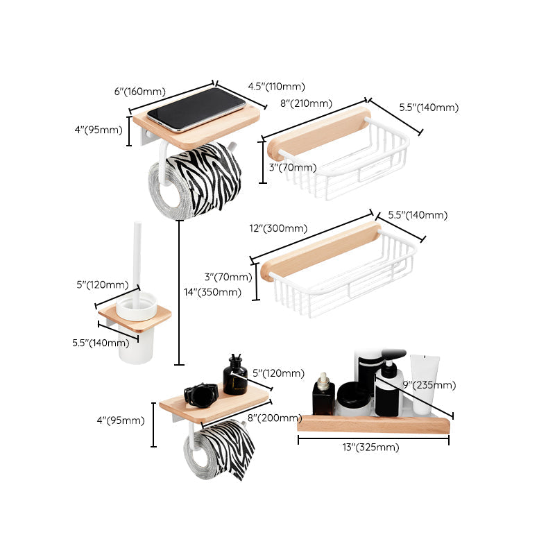 Avtoit | White 7-piece bathroom accessory set wood and metal bath set