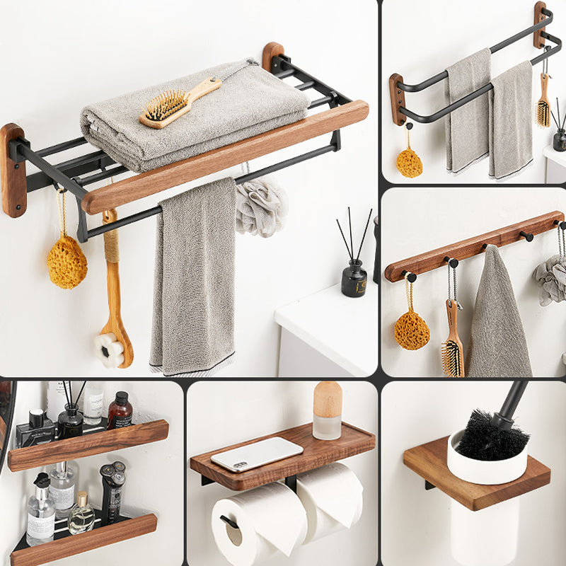 Avtoit | Walnut Brown Bathroom Accessory Set Metal Folding Bath Hardware Set